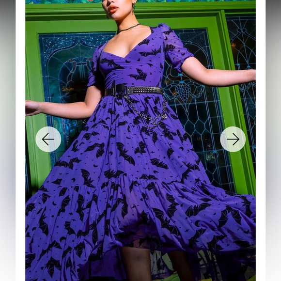 FLOCK OF BATS PURPLE WRAP MIDAXI DRESS - LIMITED Halloween - Picture 1 of 10